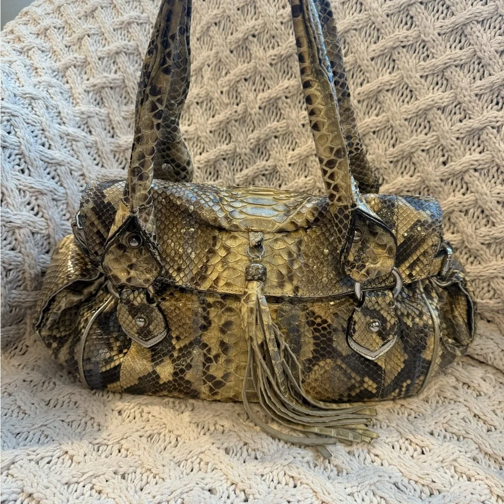 Ghibli‎ Genuine Python Skin Handbag Italian Designer Tan